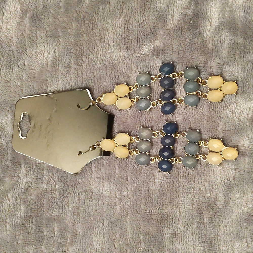 NWOT Pierced Tiered Dangle Earrings in Blues and cream